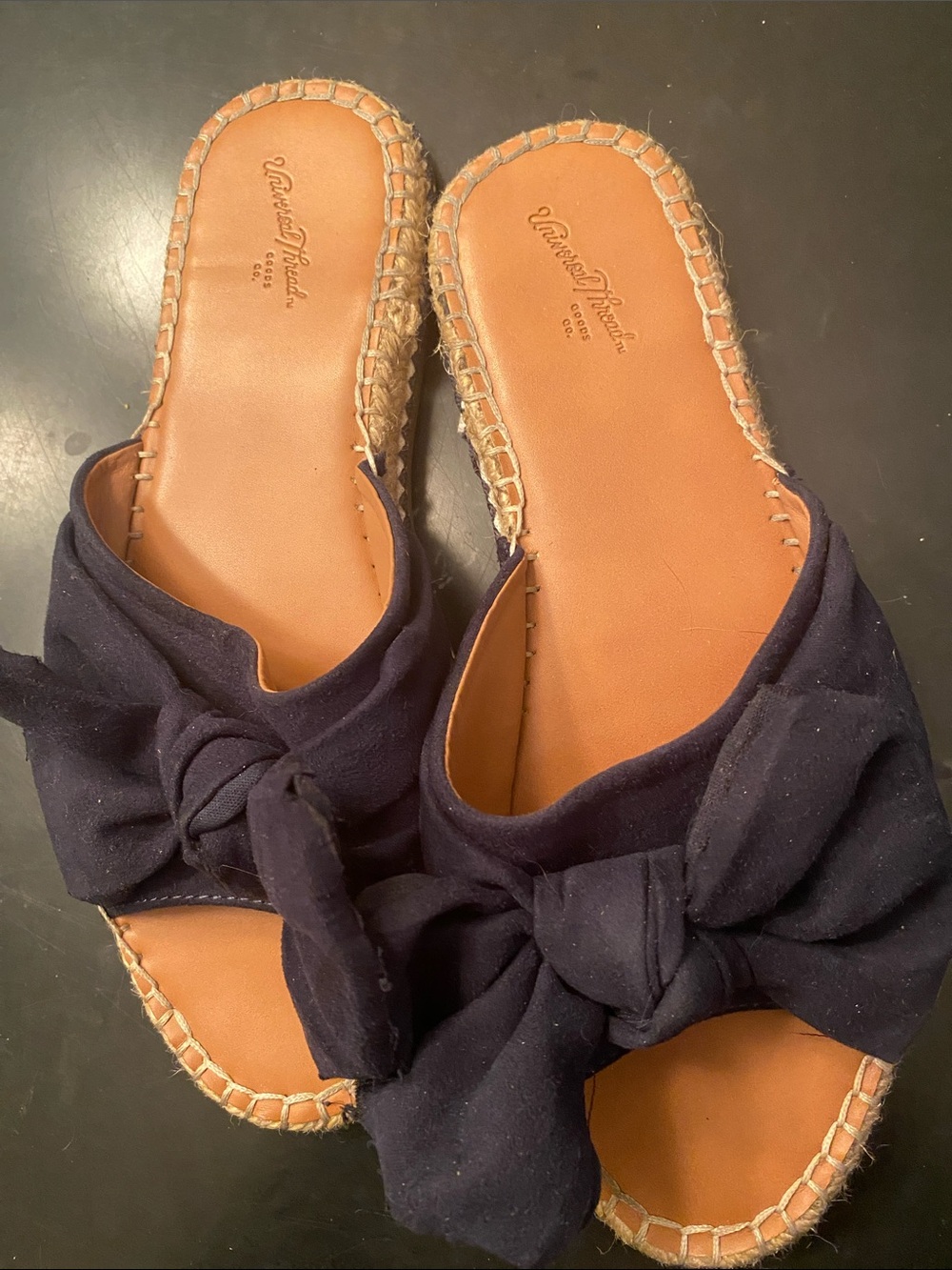 Universal Thread Navy Knot Espadrille Slides with Tan Footbed